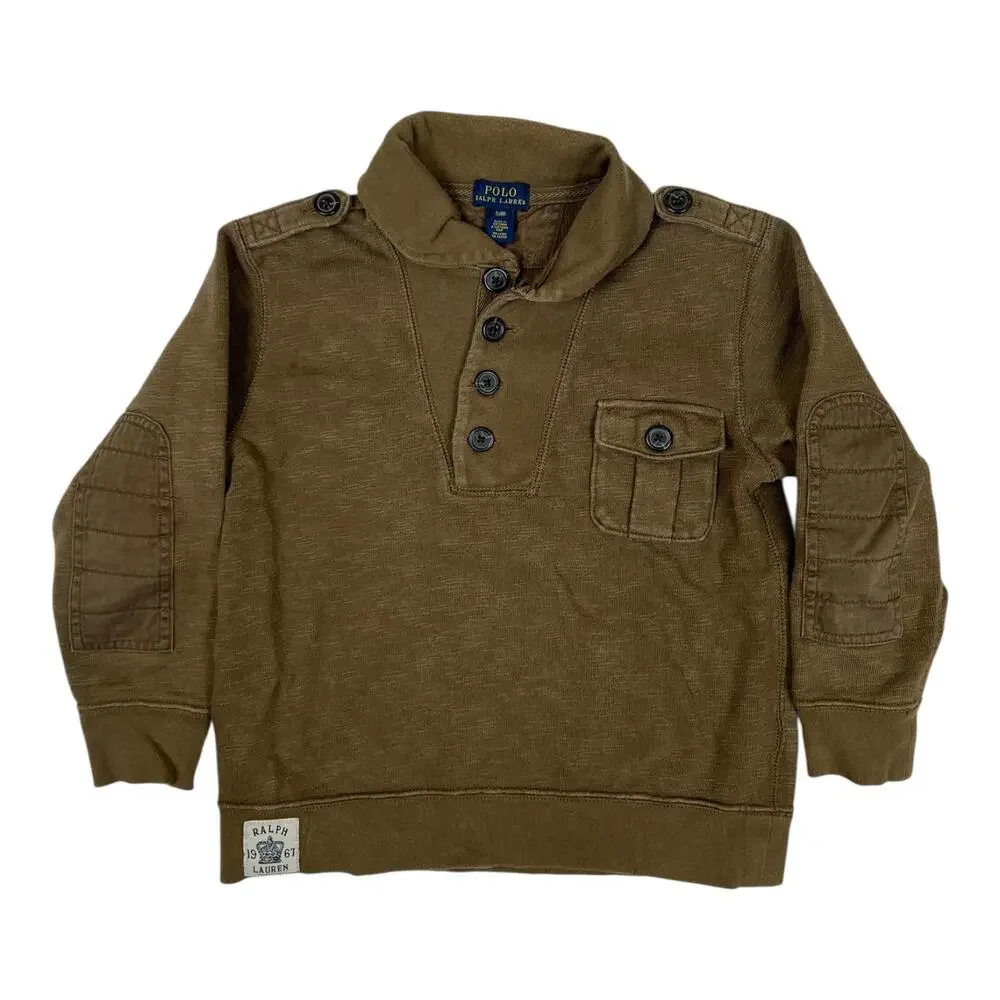Polo Ralph Lauren Boys 8 Brown Henley Rugby Long Sleeve Button Pocket